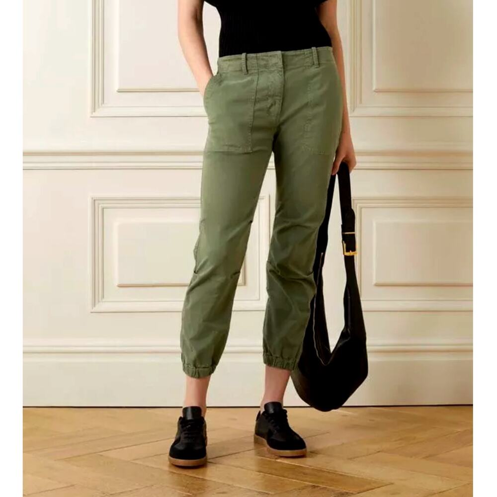 Nili Lotan 0 French Military $380 Cargo Pants Stretch Cotton Cropped Army Green